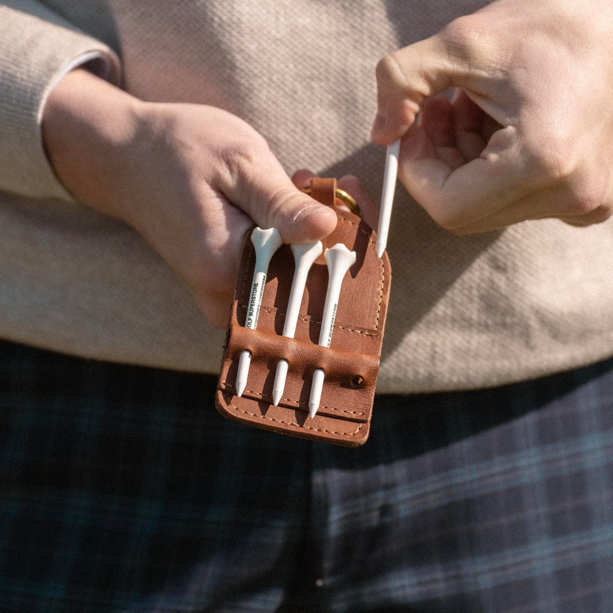 Personalized Fine Leather Golf Bag Tag and Tee Holder