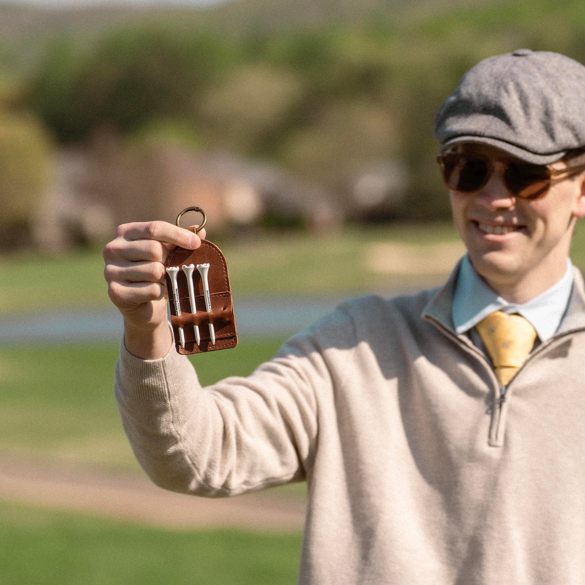 Personalized Fine Leather Golf Bag Tag and Tee Holder