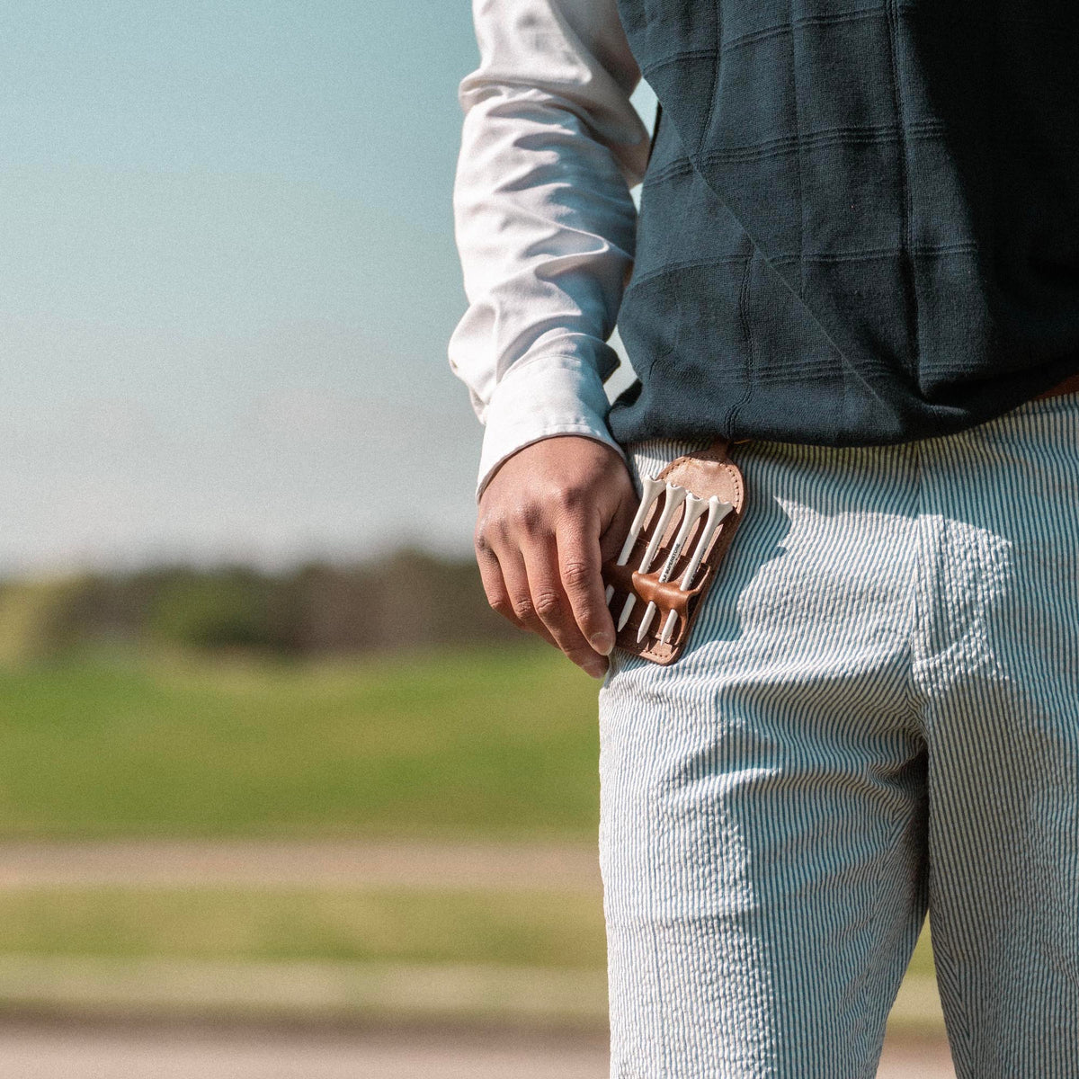 Personalized Fine Leather Golf Bag Tag and Tee Holder