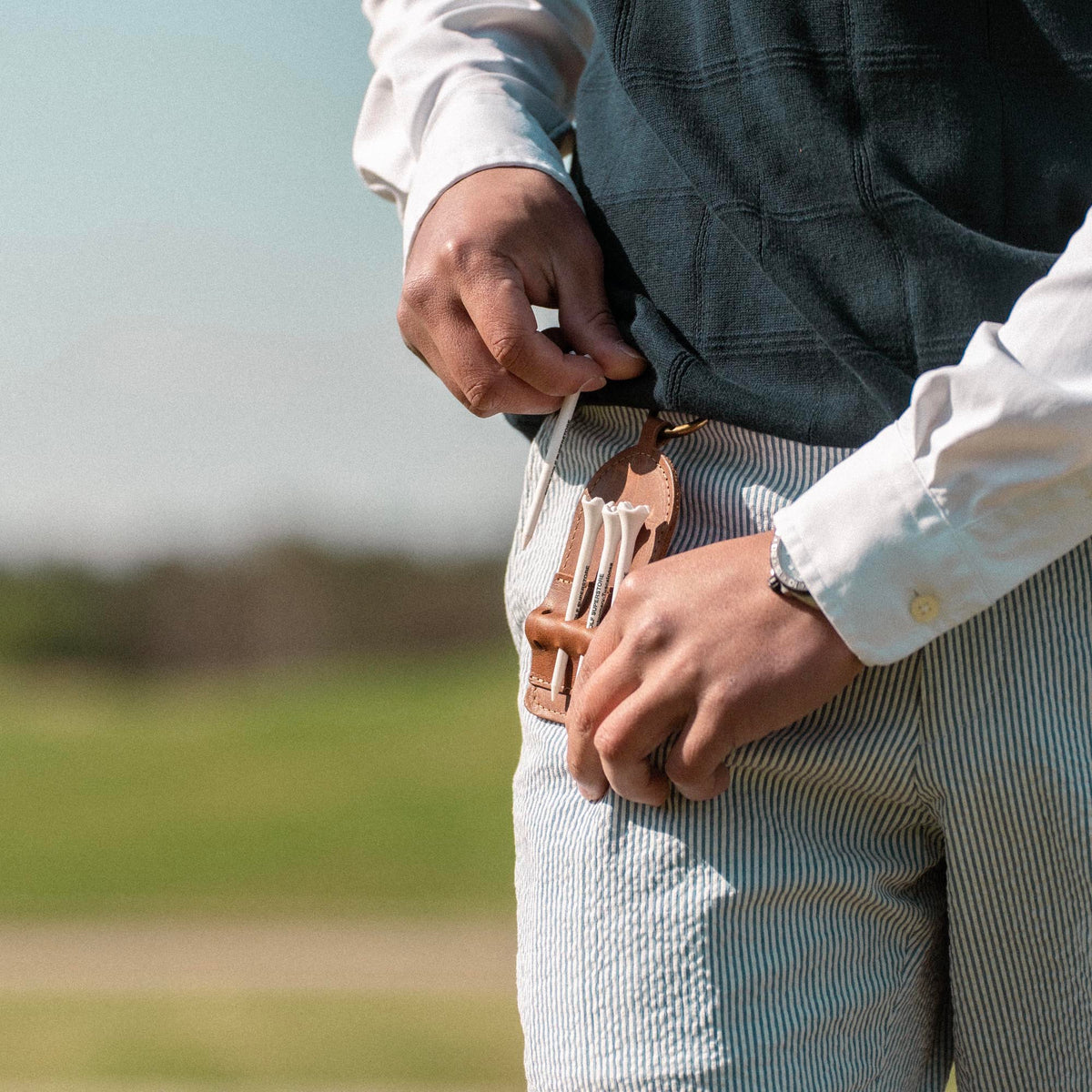 Personalized Fine Leather Golf Bag Tag and Tee Holder