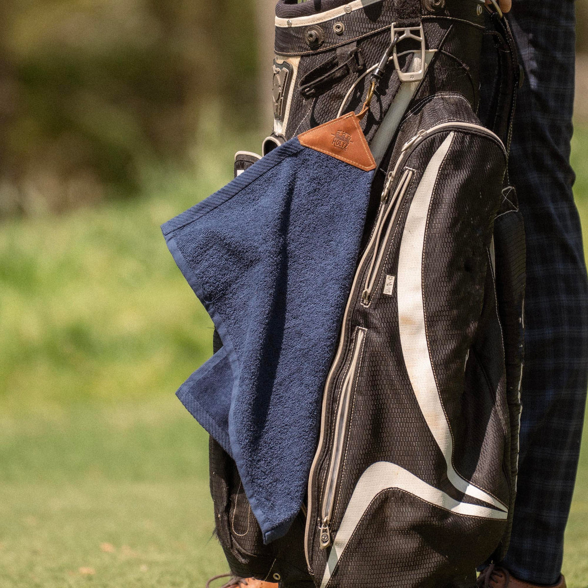 Personalized Fine Leather Tabbed Golf Towel with Magnet & Carabiner