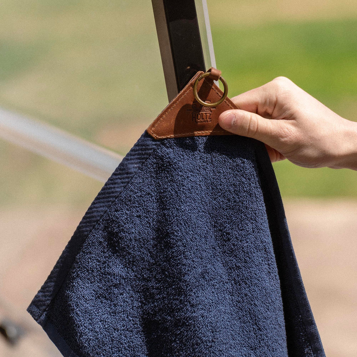 Personalized Fine Leather Tabbed Golf Towel with Magnet & Carabiner