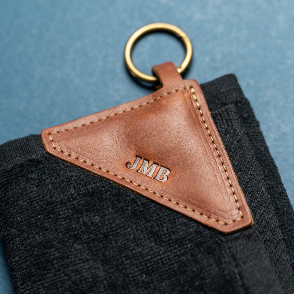 Personalized Fine Leather Tabbed Golf Towel with Magnet & Carabiner