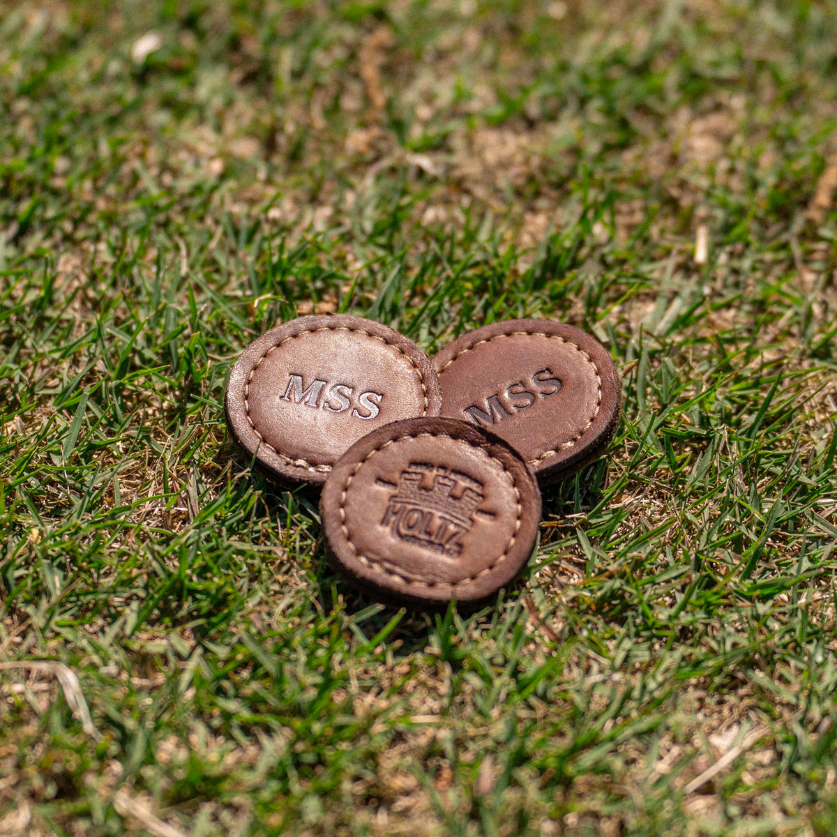 Personalized Fine Leather Golf Ball Markers - Set of 3