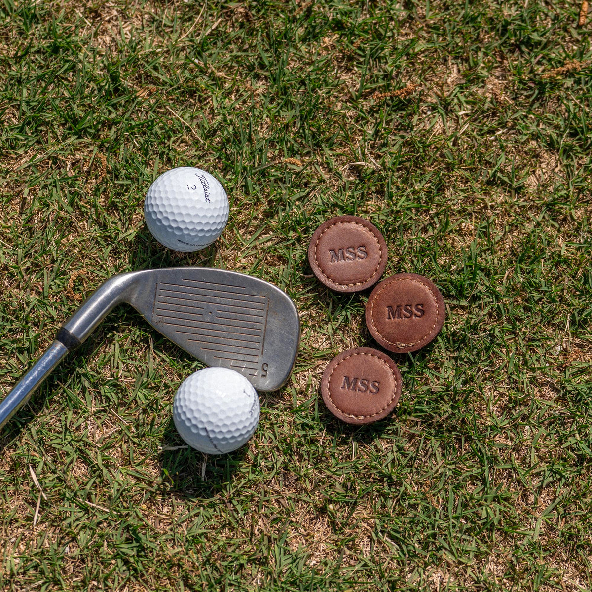 Personalized Fine Leather Golf Ball Markers - Set of 3
