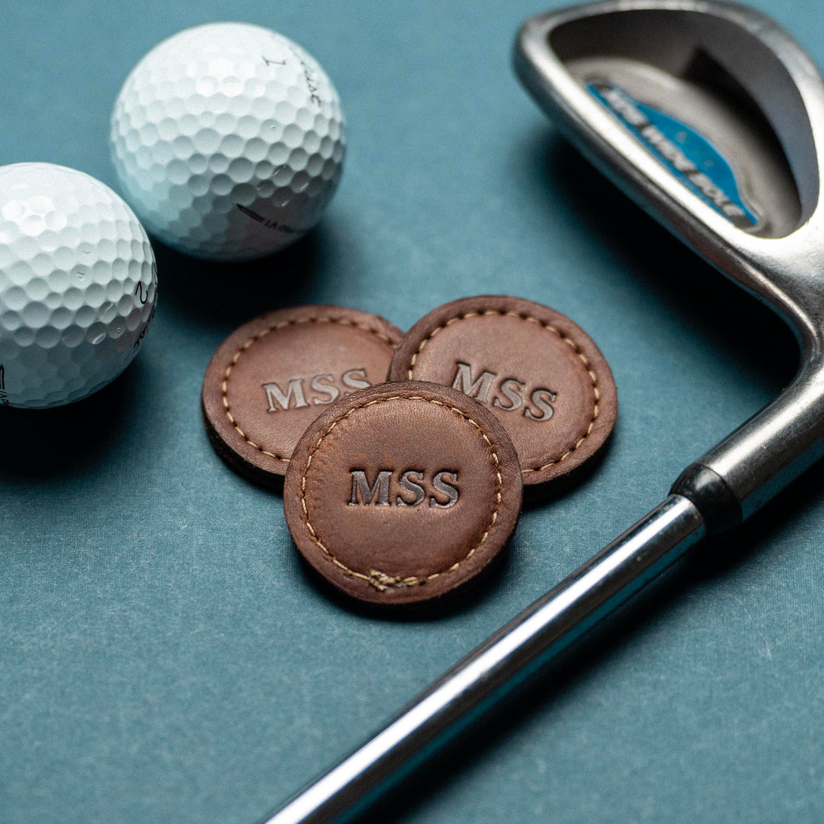 Personalized Fine Leather Golf Ball Markers - Set of 3