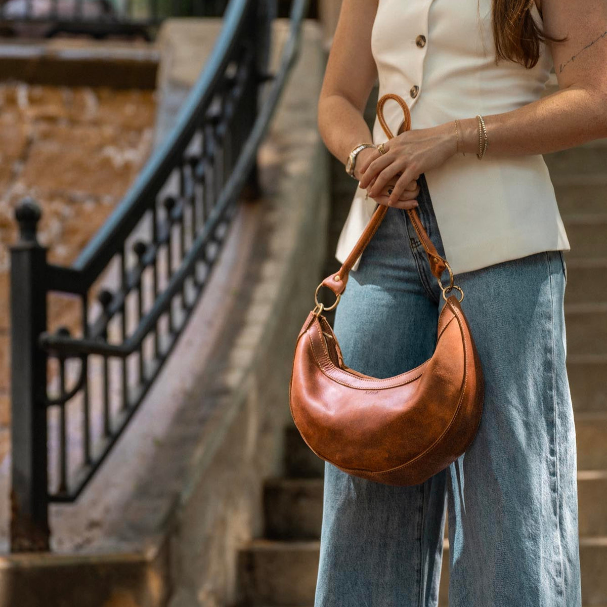 The Luna Fine Leather Crescent Shoulder Bag Purse