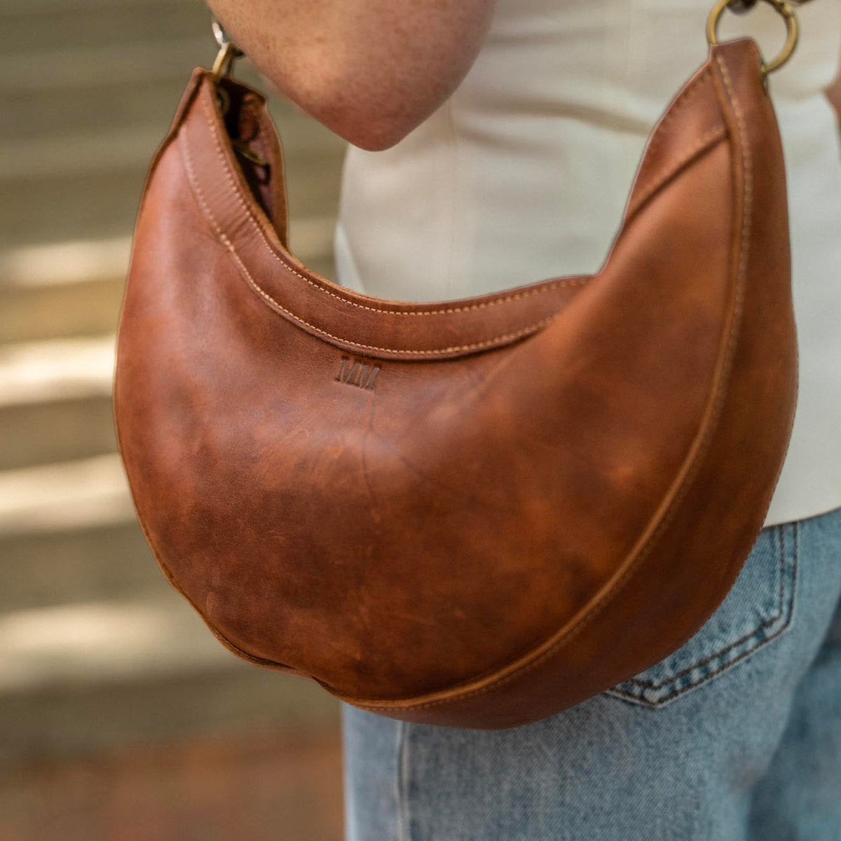 The Luna Fine Leather Crescent Shoulder Bag Purse