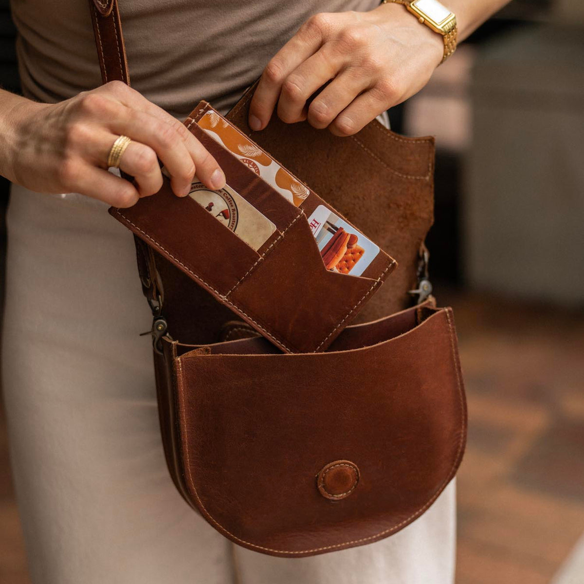 The Evelyn Fine Leather Double Compartment Crossbody Purse