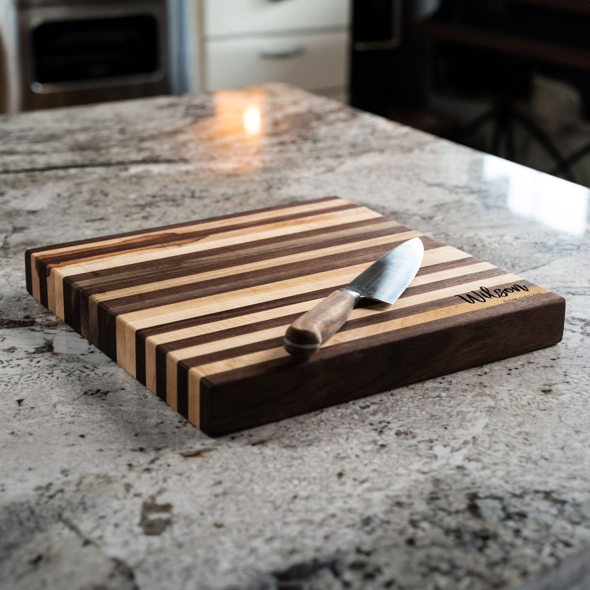 American Maple & Walnut Wood Striped Butcher Block Cutting Board