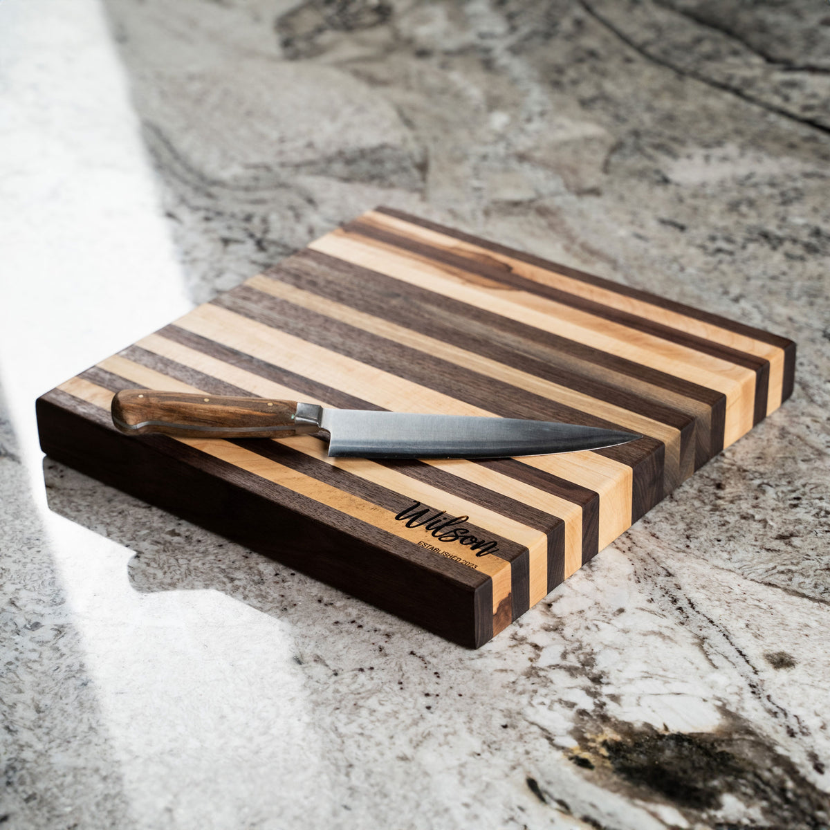 American Maple & Walnut Wood Striped Butcher Block Cutting Board