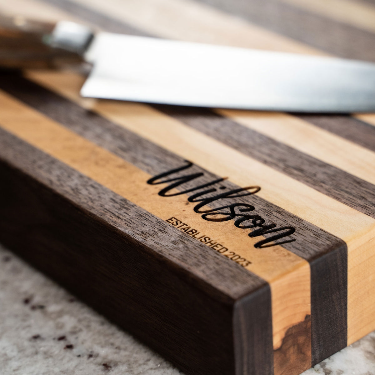 American Maple & Walnut Wood Striped Butcher Block Cutting Board