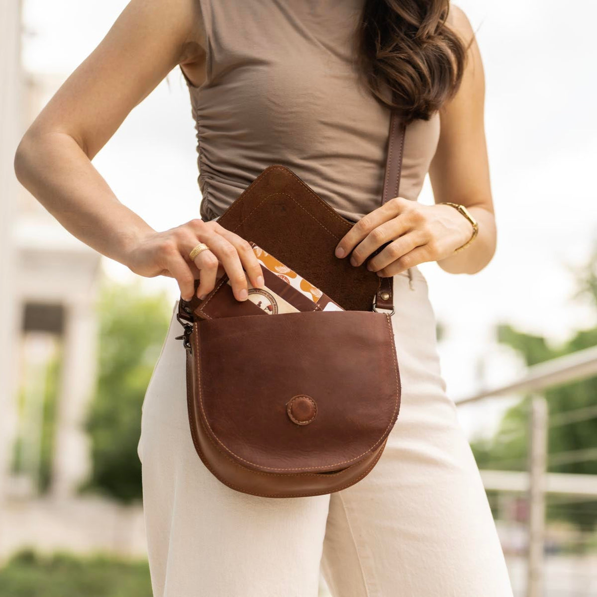 The Evelyn Fine Leather Double Compartment Crossbody Purse