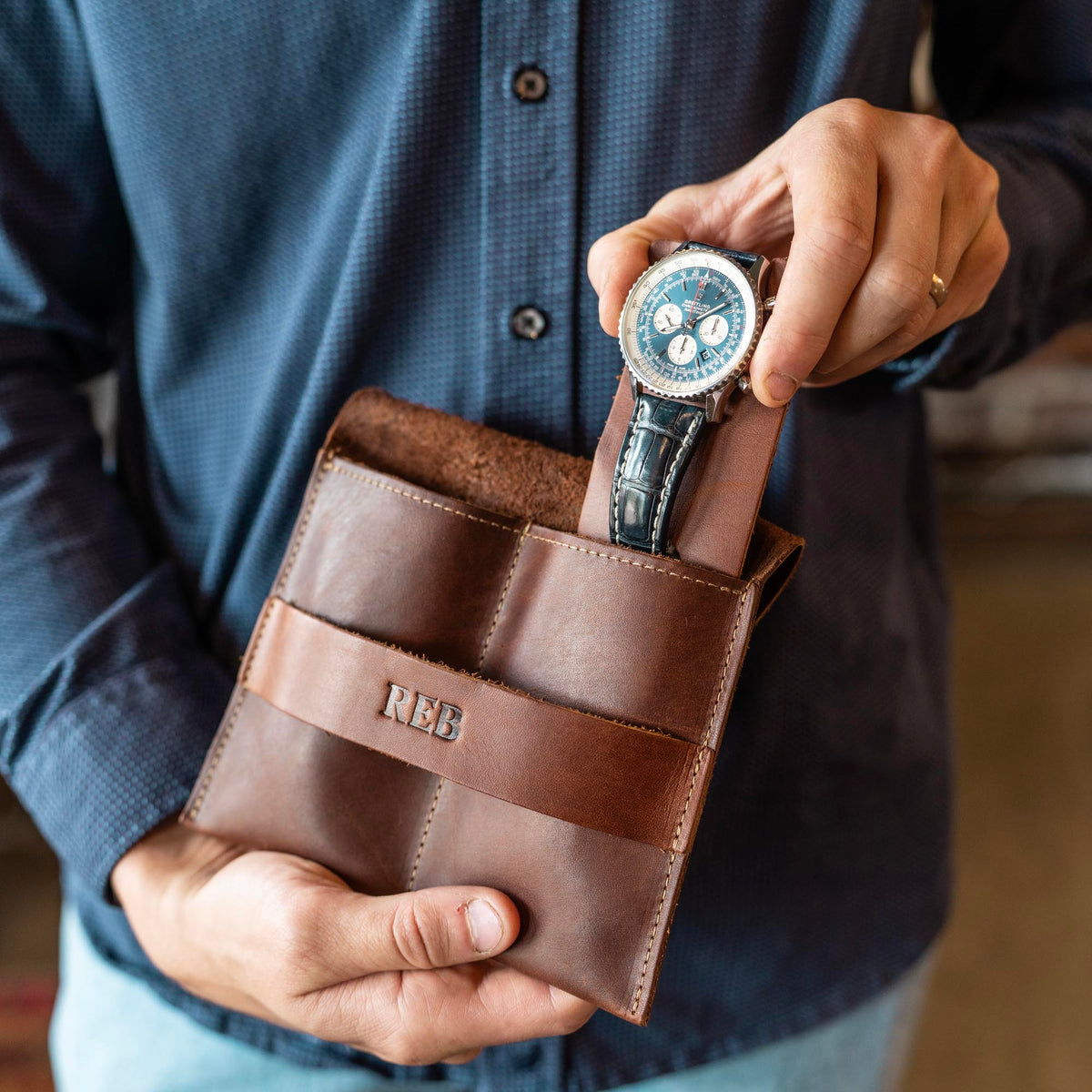 The Meridian - Personalized Full Grain Leather Watch Holder Travel Case
