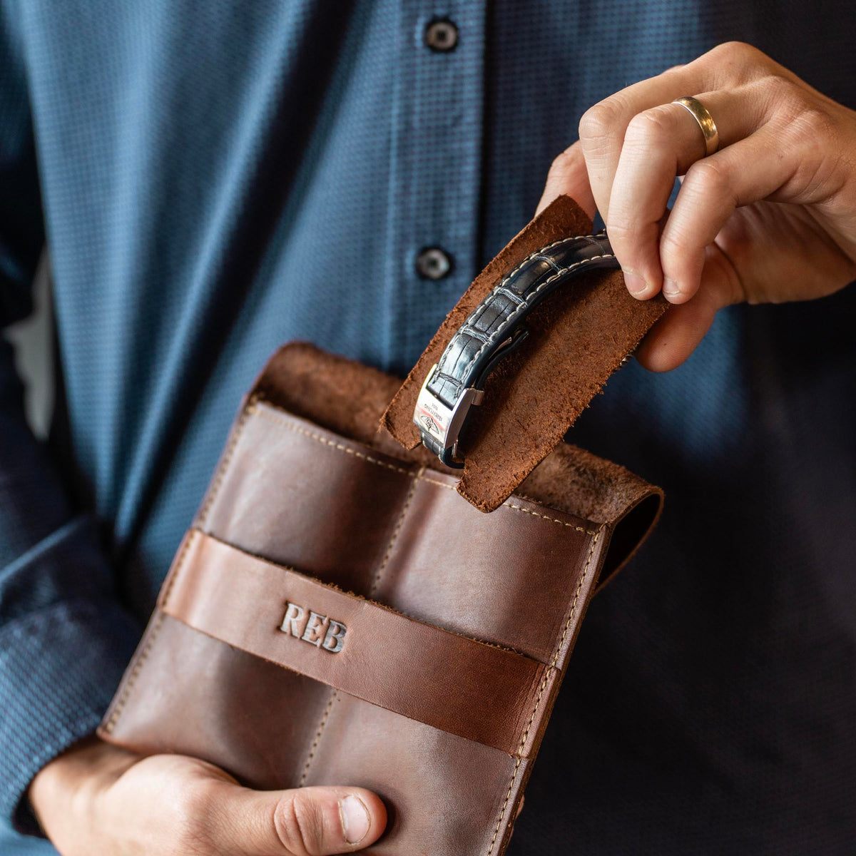 The Meridian - Personalized Full Grain Leather Watch Holder Travel Case