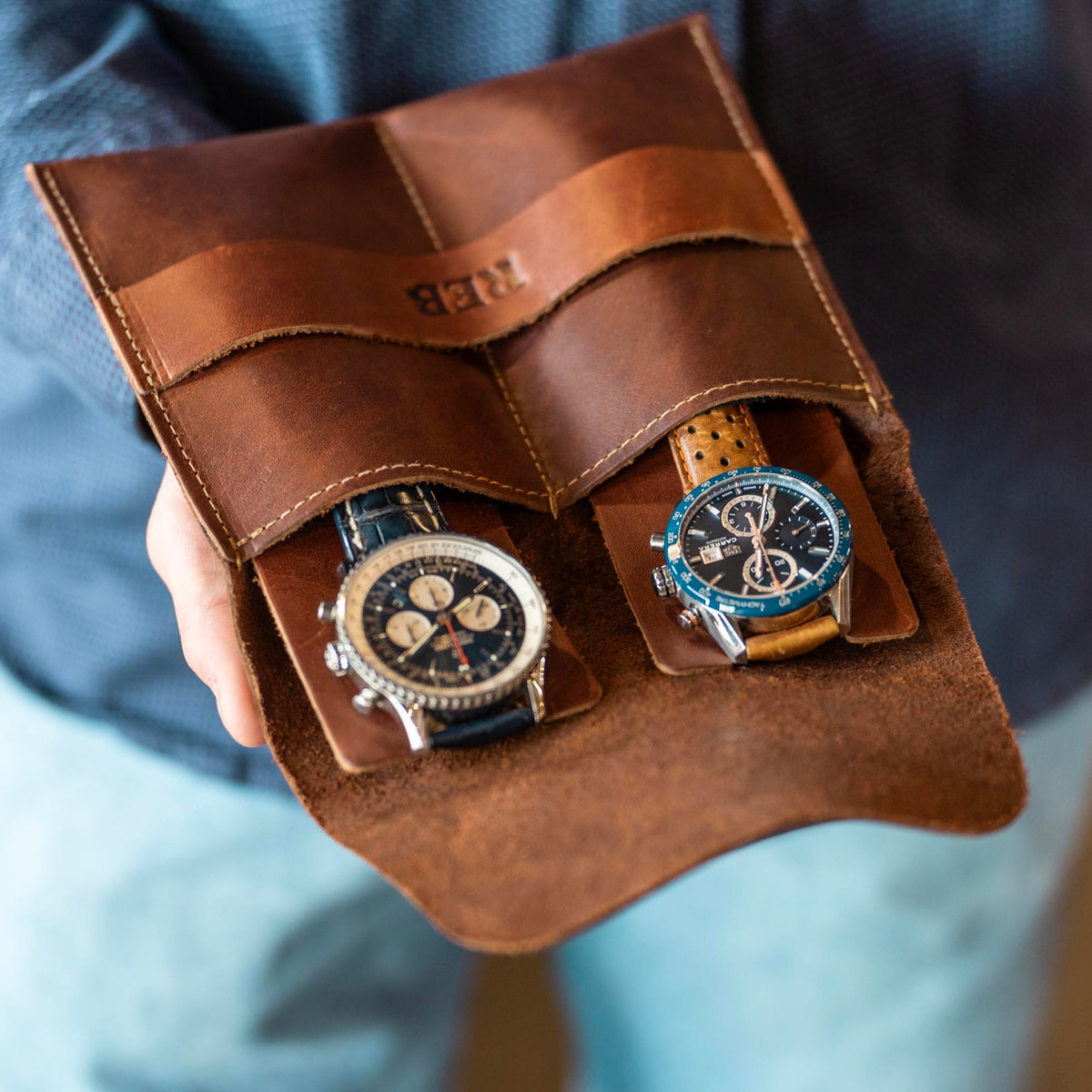The Meridian - Personalized Full Grain Leather Watch Holder Travel Case