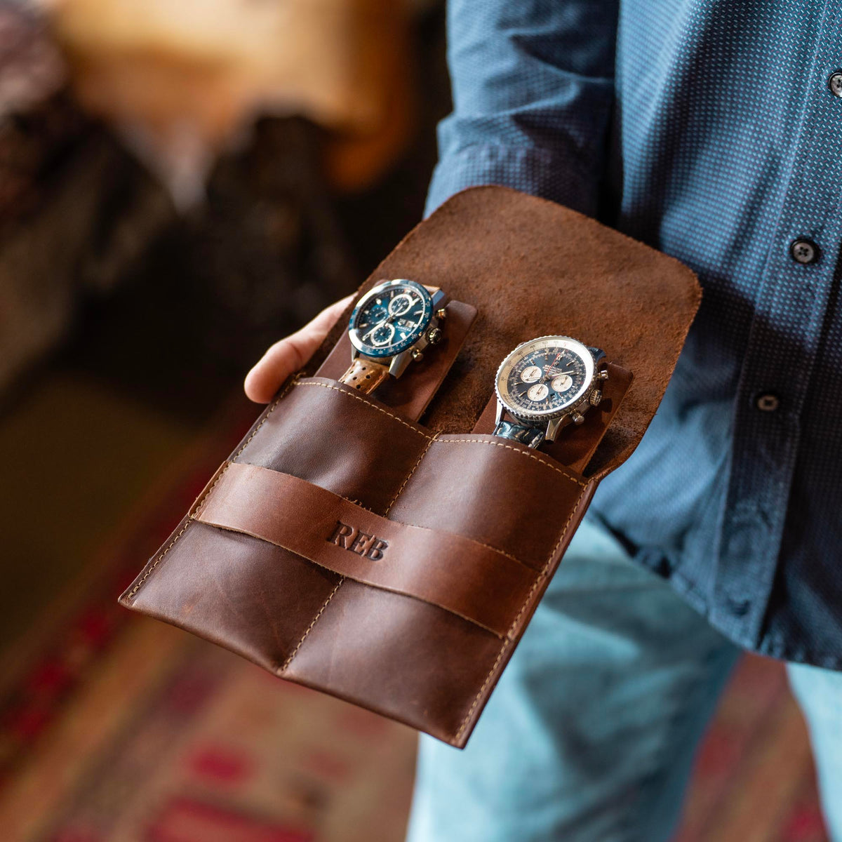 The Meridian - Personalized Full Grain Leather Watch Holder Travel Case