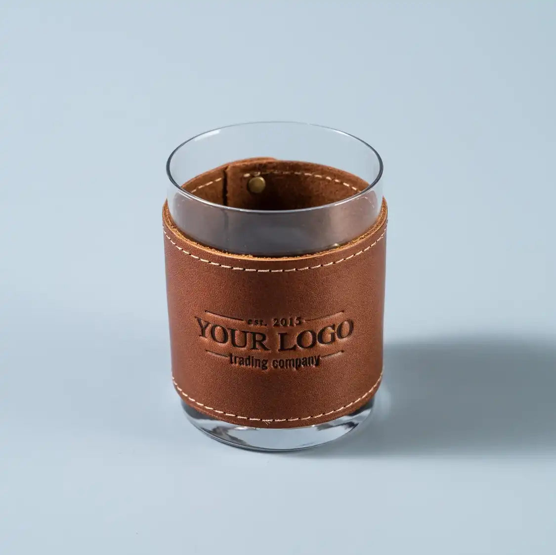 Your Logo + Our Leather - The Gentleman Rocks Glass & Sleeves Set of Two Wraps & Glasses - Custom Logo and Corporate Gifting