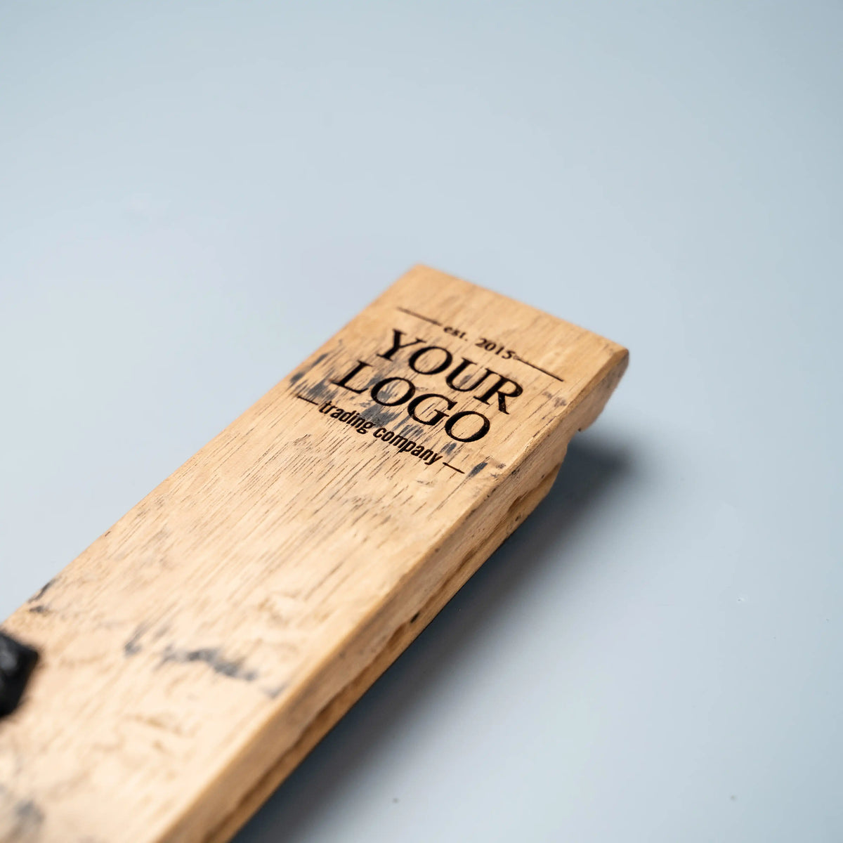 Your Logo + Our Barrels -  Tennessee Whiskey Barrel Personalized Wall Hanger with Railroad Spike Hooks - Custom Logo and Corporate Gifting