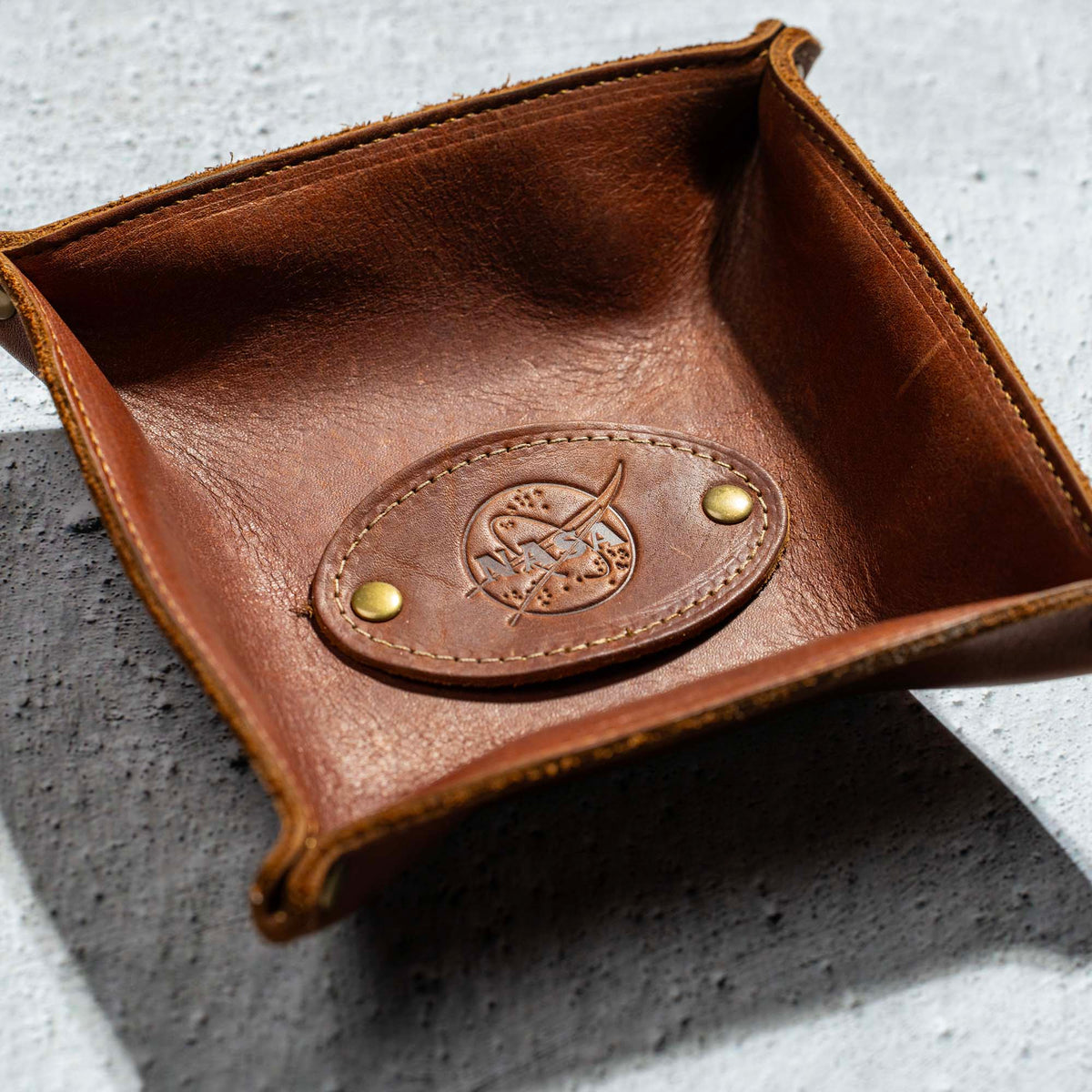 The Nasa Monticello Fine Leather Personalized Desk Valet Caddy Tray for Dresser or Office Gift
