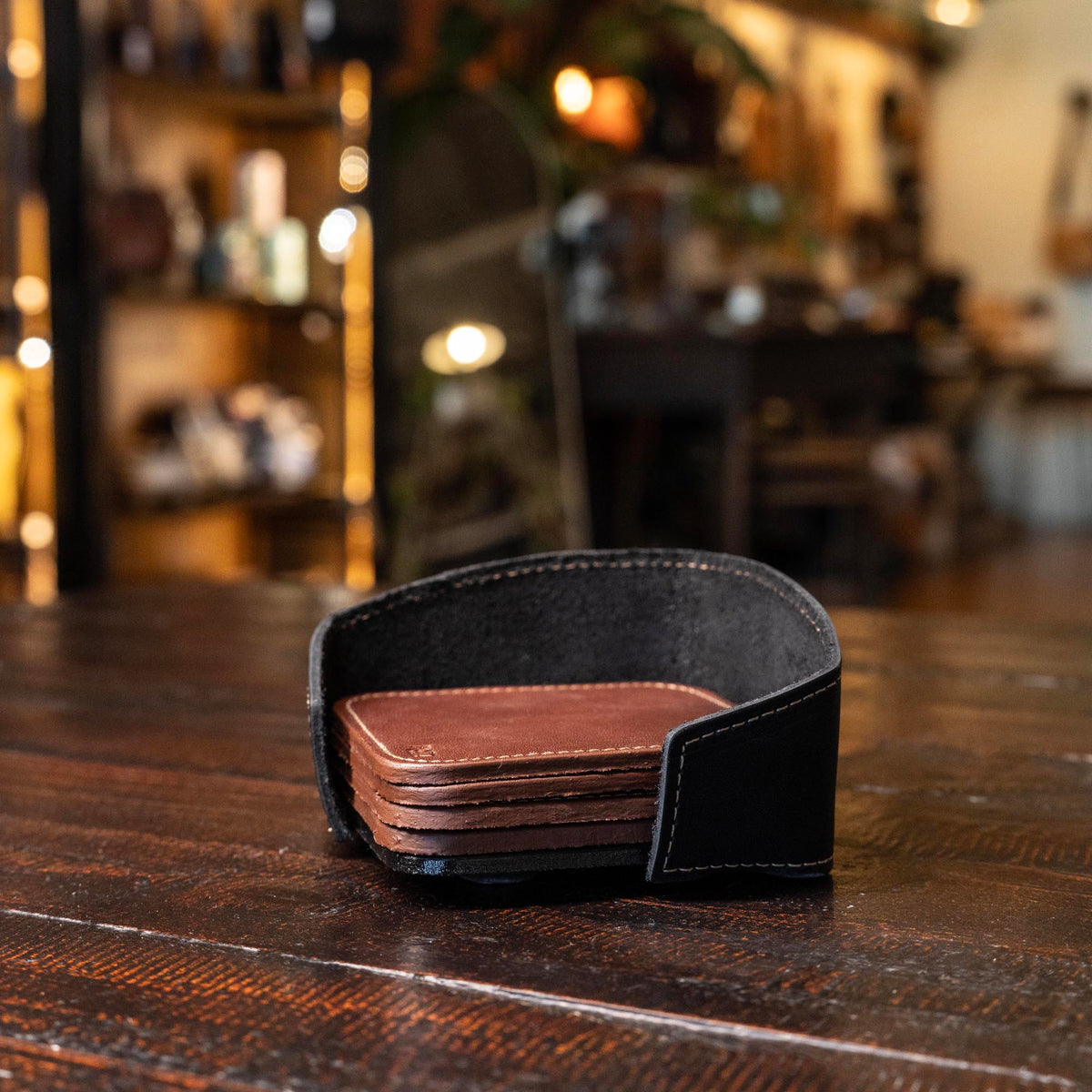 The Ranch House Personalized Fine Leather Coaster Set of 4 Coasters