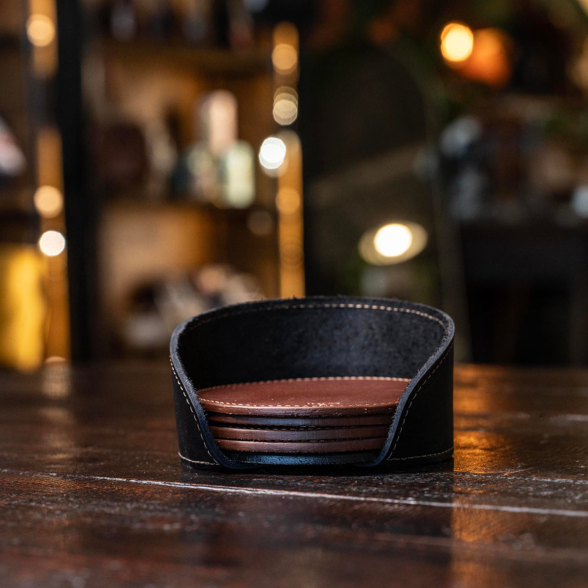 Coaster Holder – Fine Leather Holder in Round or Square