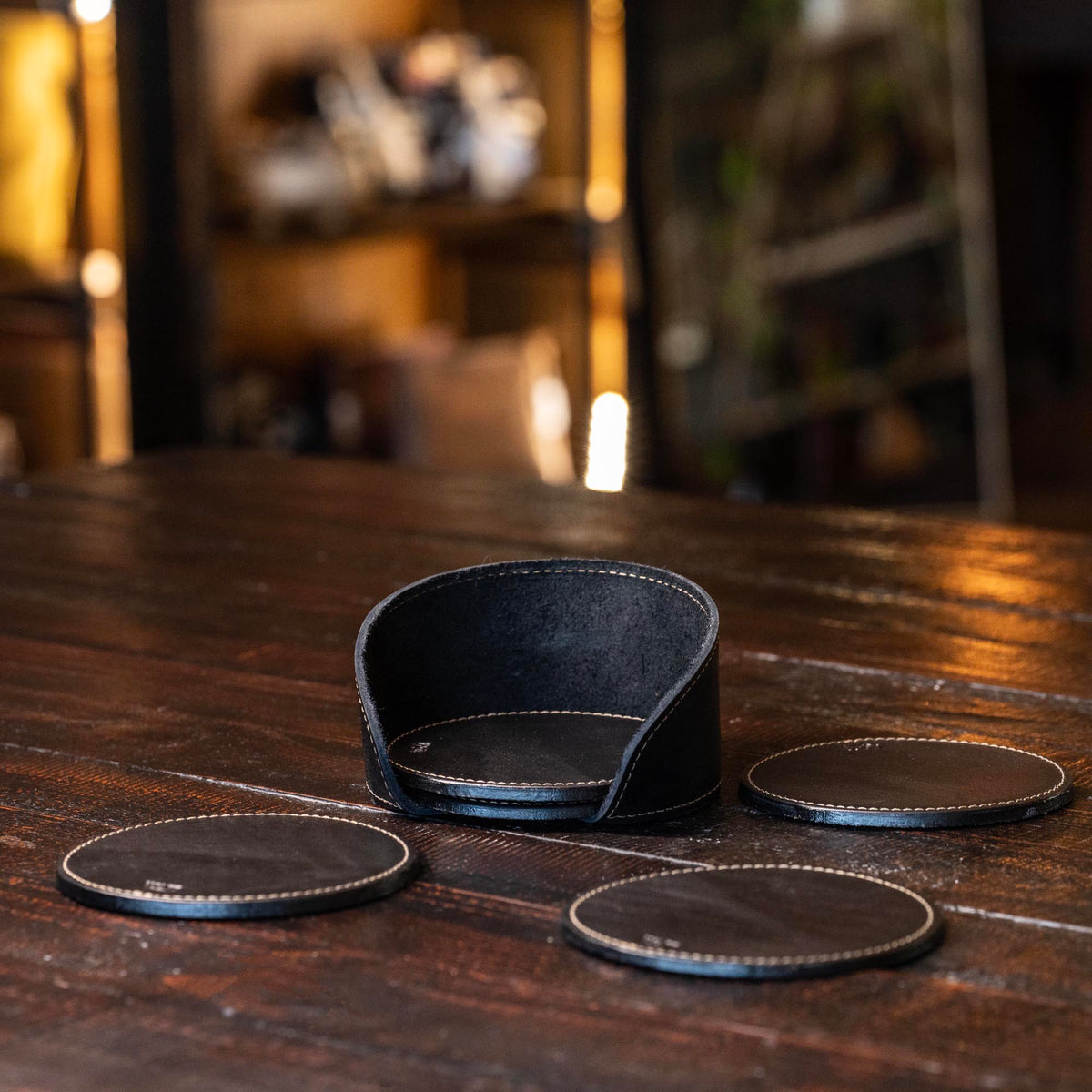 Coaster Holder – Fine Leather Holder in Round or Square