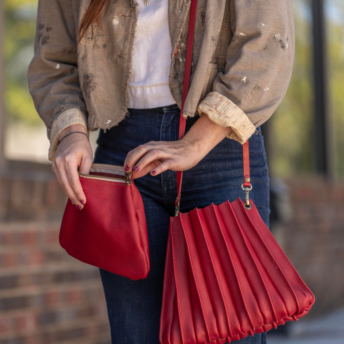 The Kiley Fine Leather Pleated Women's Crossbody Purse and Shoulder Bag