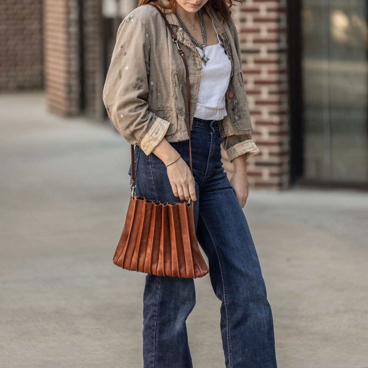 The Kiley Fine Leather Pleated Women's Crossbody Purse and Shoulder Bag