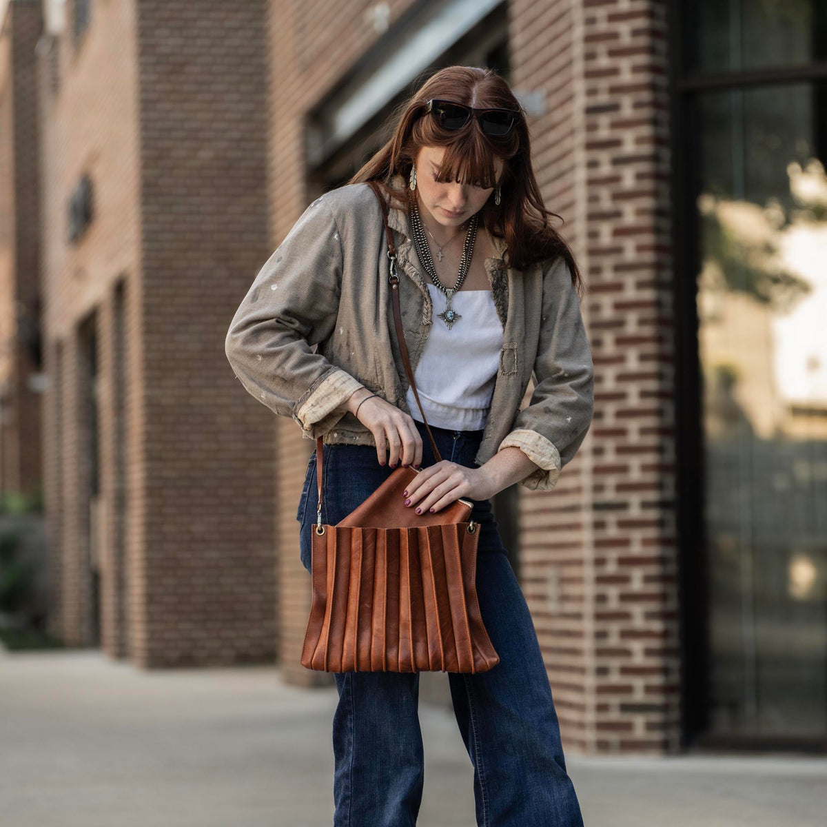 The Kiley Fine Leather Pleated Women's Crossbody Purse and Shoulder Bag