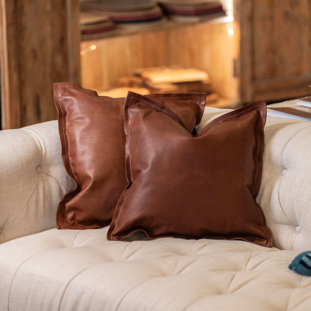 Full Grain Tumbled Leather Decor Throw Pillow