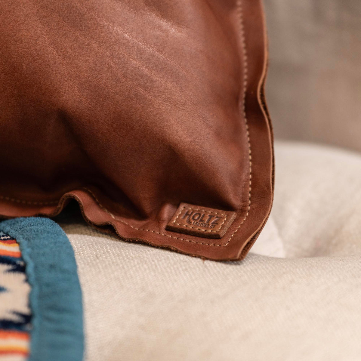 Full Grain Tumbled Leather Decor Throw Pillow