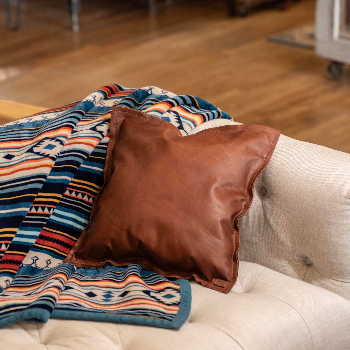 Full Grain Tumbled Leather Decor Throw Pillow