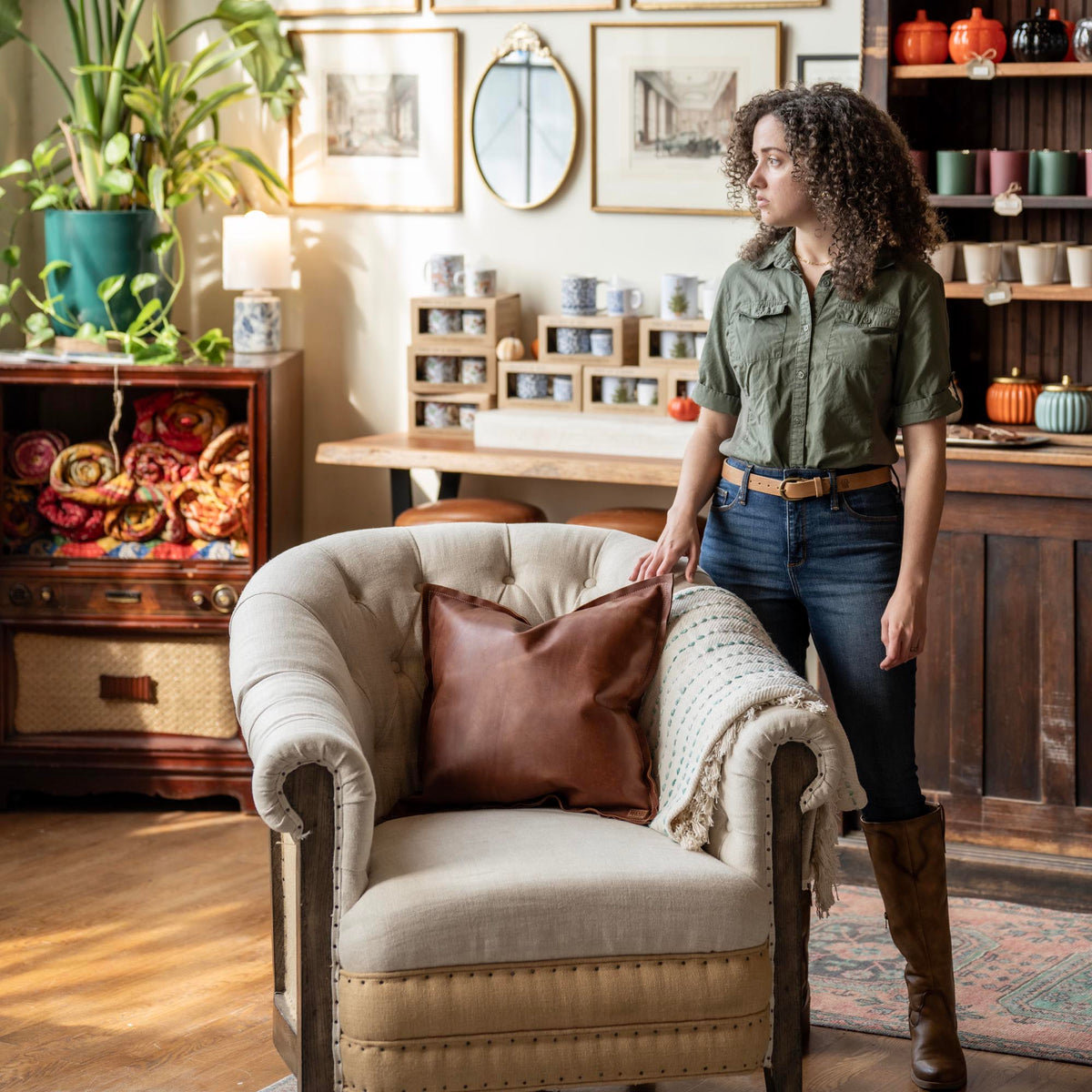 Full Grain Tumbled Leather Decor Throw Pillow