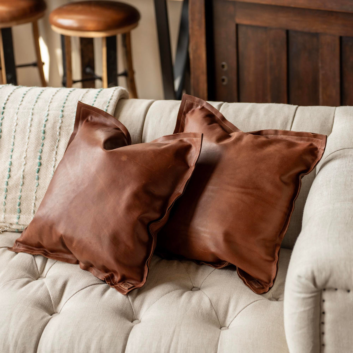 Full Grain Tumbled Leather Decor Throw Pillow