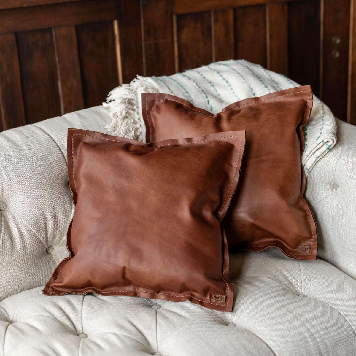 Full Grain Tumbled Leather Decor Throw Pillow