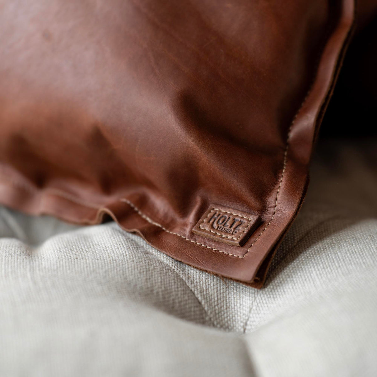 Full Grain Tumbled Leather Decor Throw Pillow