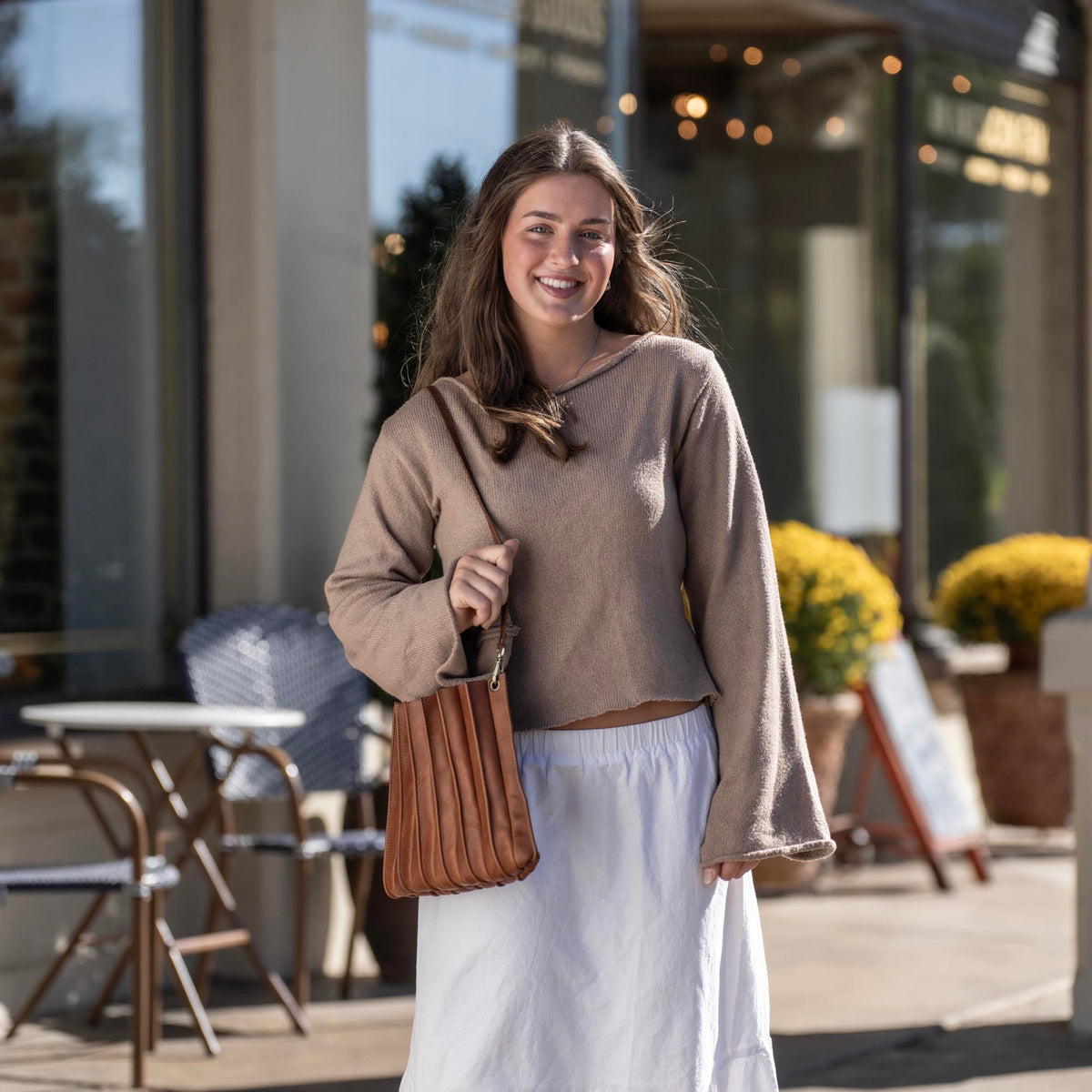 The Kiley Fine Leather Pleated Women's Crossbody Purse and Shoulder Bag