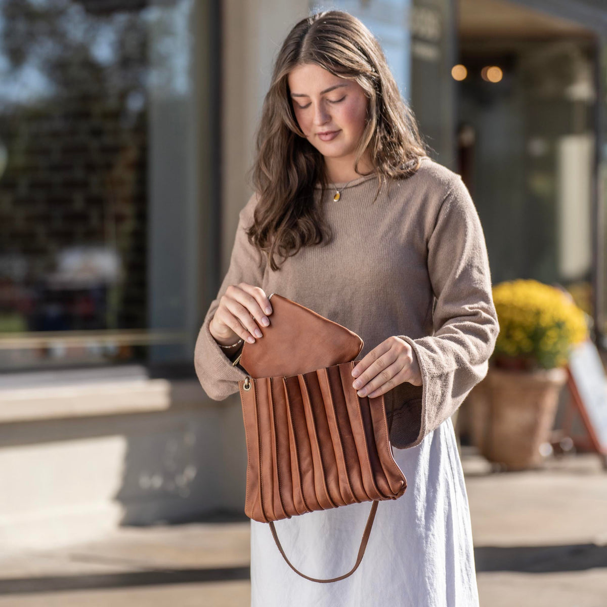 The Kiley Fine Leather Pleated Women's Crossbody Purse and Shoulder Bag