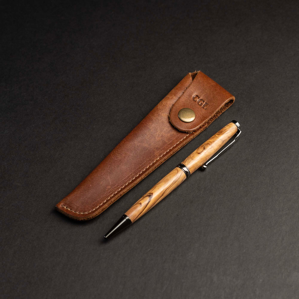 Hand-Turned Bethlehem Olive Wood Comfort Style Pen + Pen Sleeve