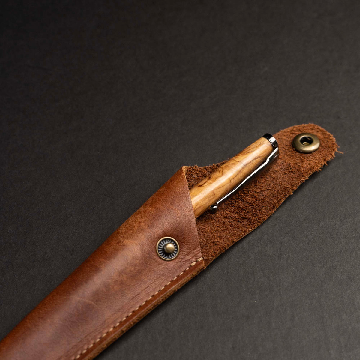 Hand-Turned Bethlehem Olive Wood Comfort Style Pen + Pen Sleeve