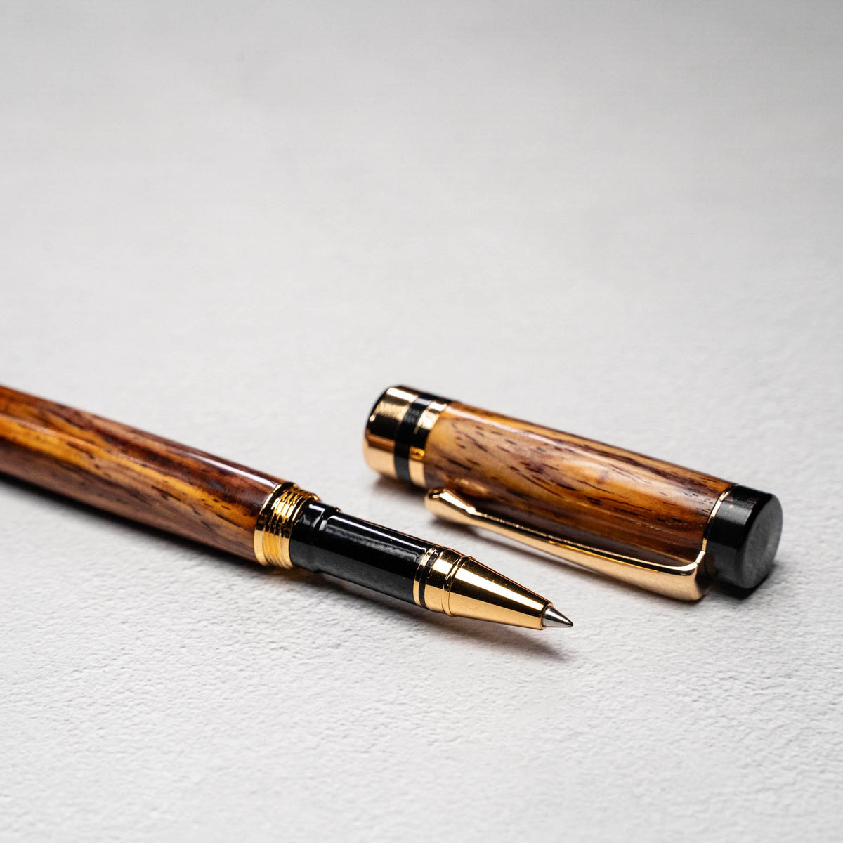 Hand-Turned Rosewood Rollerball Pen + Fine Leather Pen Sleeve