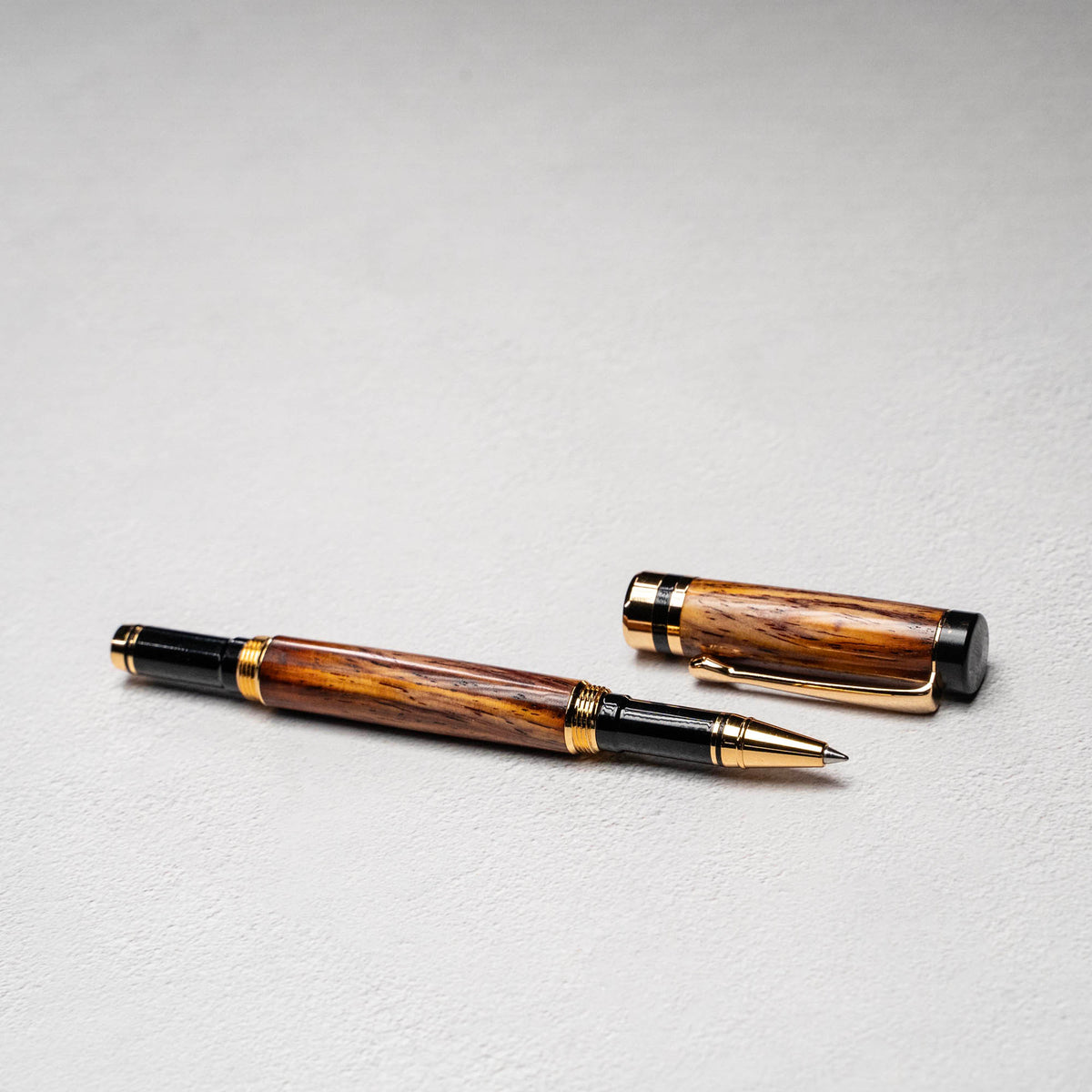 Hand-Turned Rosewood Rollerball Pen + Fine Leather Pen Sleeve