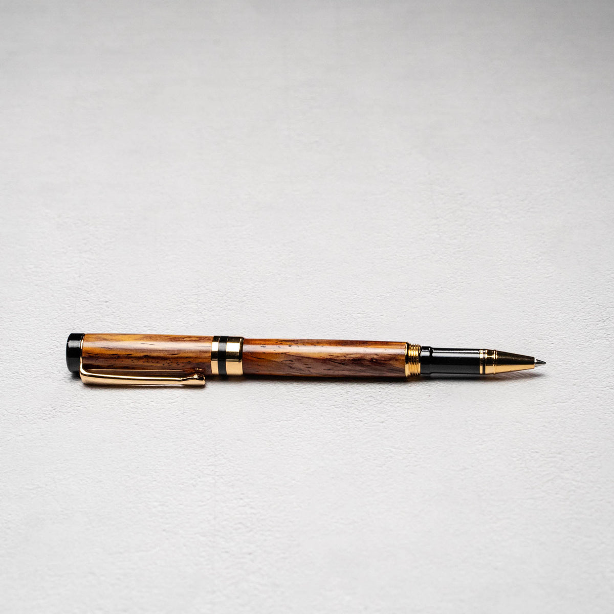 Hand-Turned Rosewood Rollerball Pen + Fine Leather Pen Sleeve