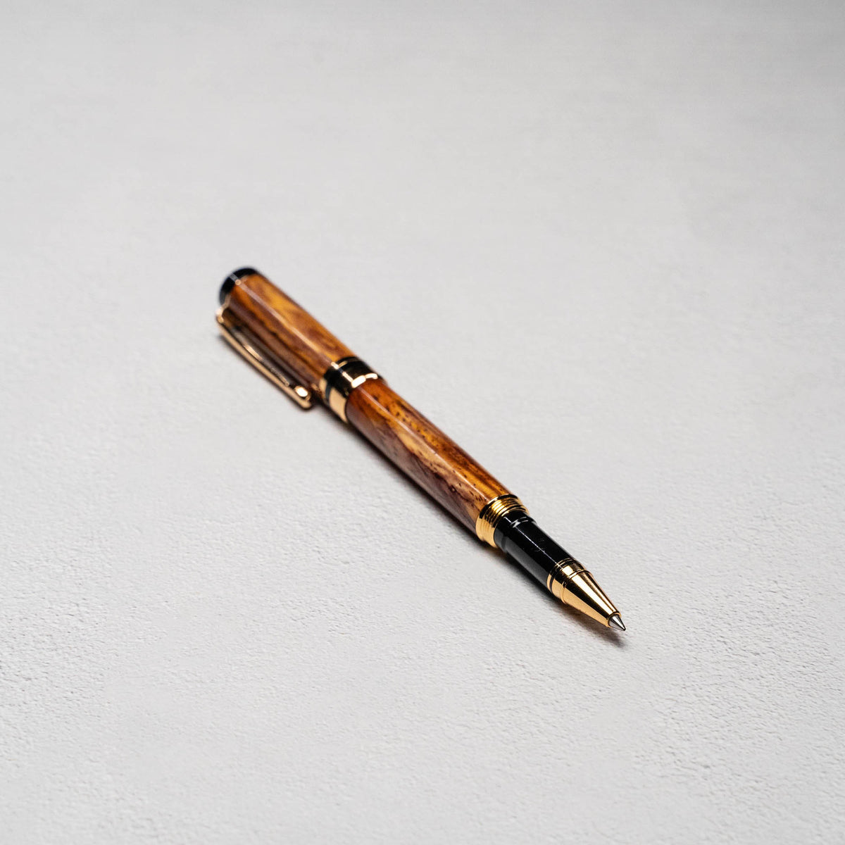 Hand-Turned Rosewood Rollerball Pen + Fine Leather Pen Sleeve