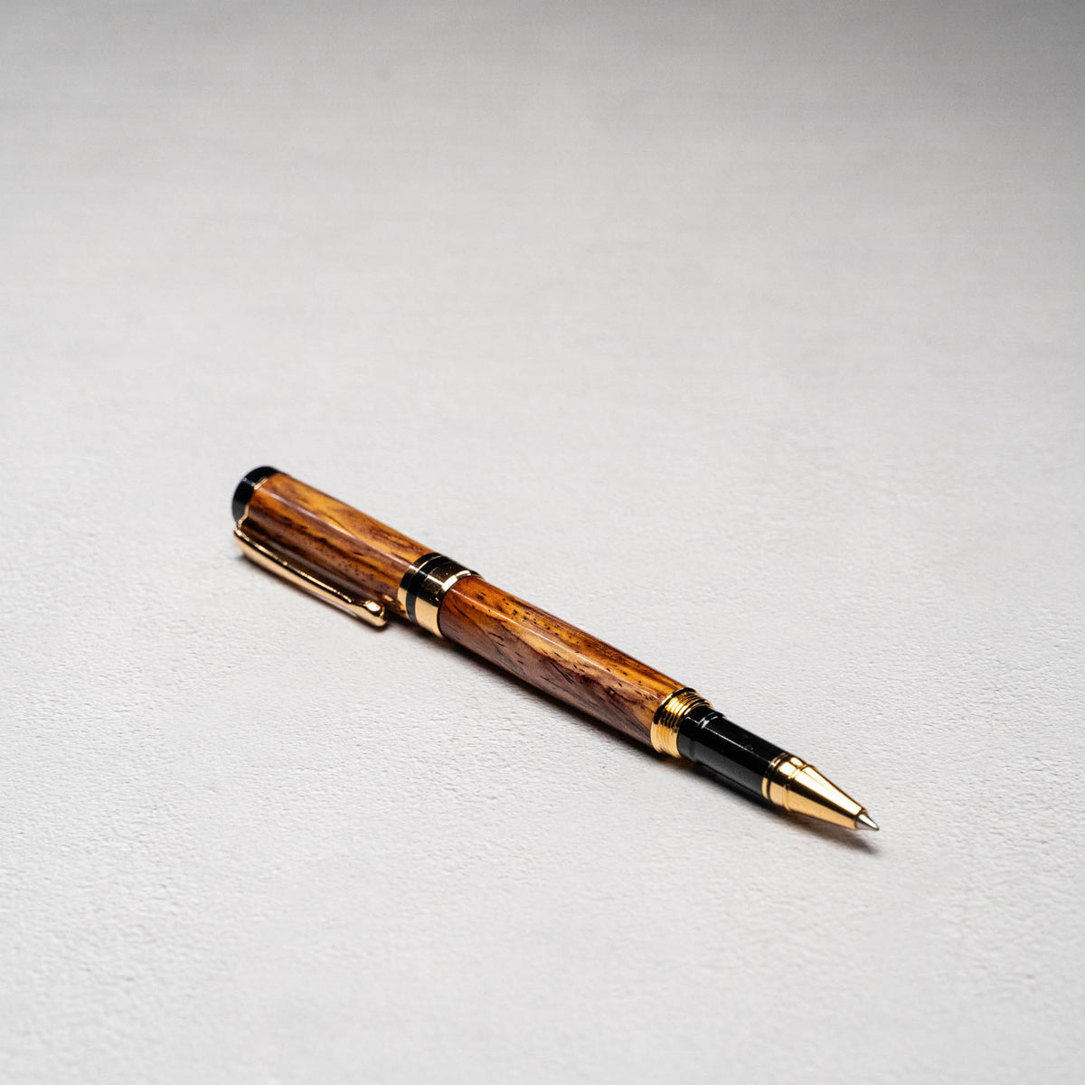 Hand-Turned Rosewood Rollerball Pen + Fine Leather Pen Sleeve