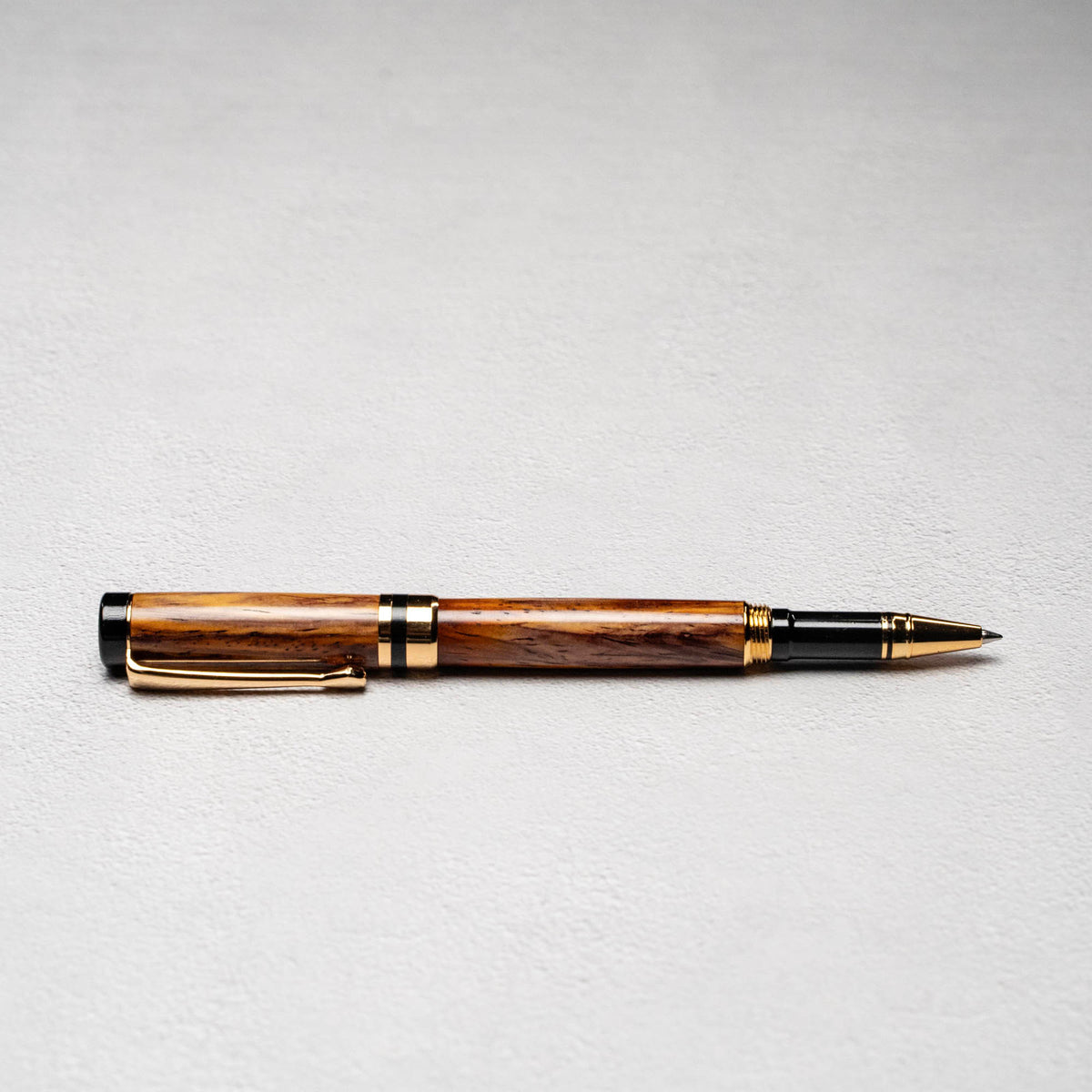 Hand-Turned Rosewood Rollerball Pen + Fine Leather Pen Sleeve