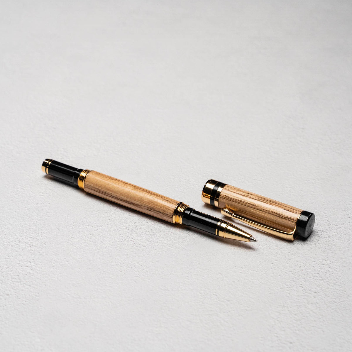 Hand-Turned Tennessee Whiskey Barrel Rollerball Pen + Fine Leather Pen Sleeve