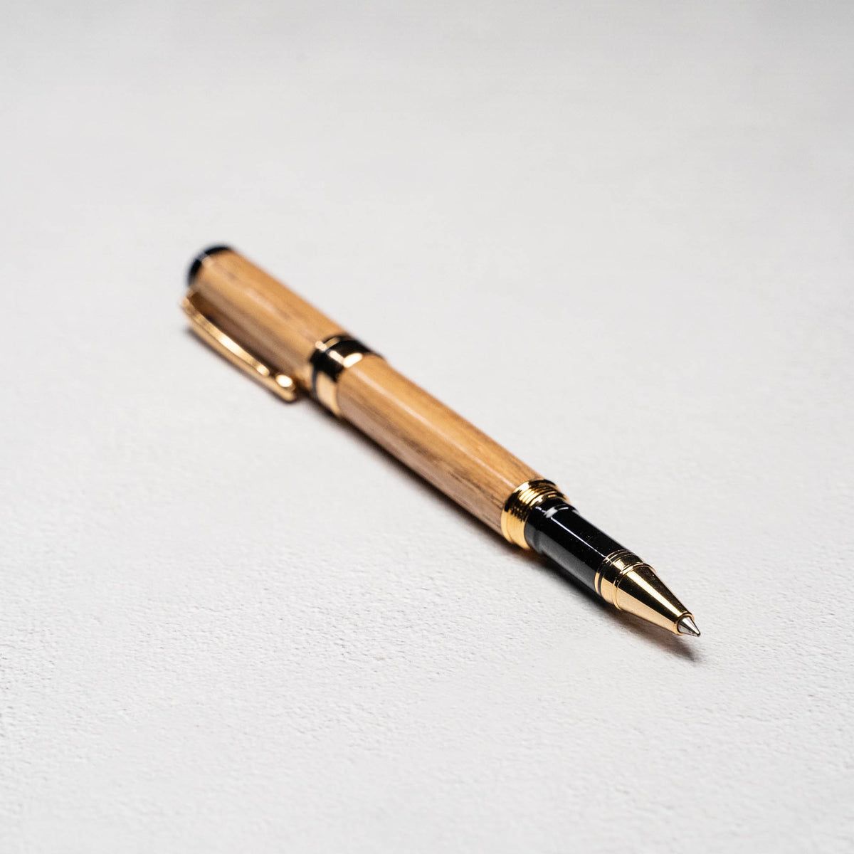 Hand-Turned Tennessee Whiskey Barrel Rollerball Pen + Fine Leather Pen Sleeve