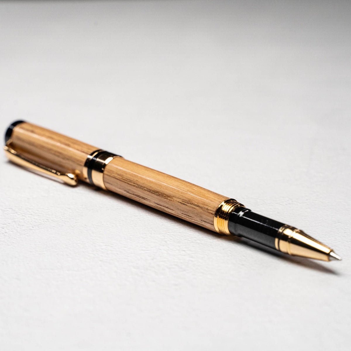 Hand-Turned Tennessee Whiskey Barrel Rollerball Pen + Fine Leather Pen Sleeve
